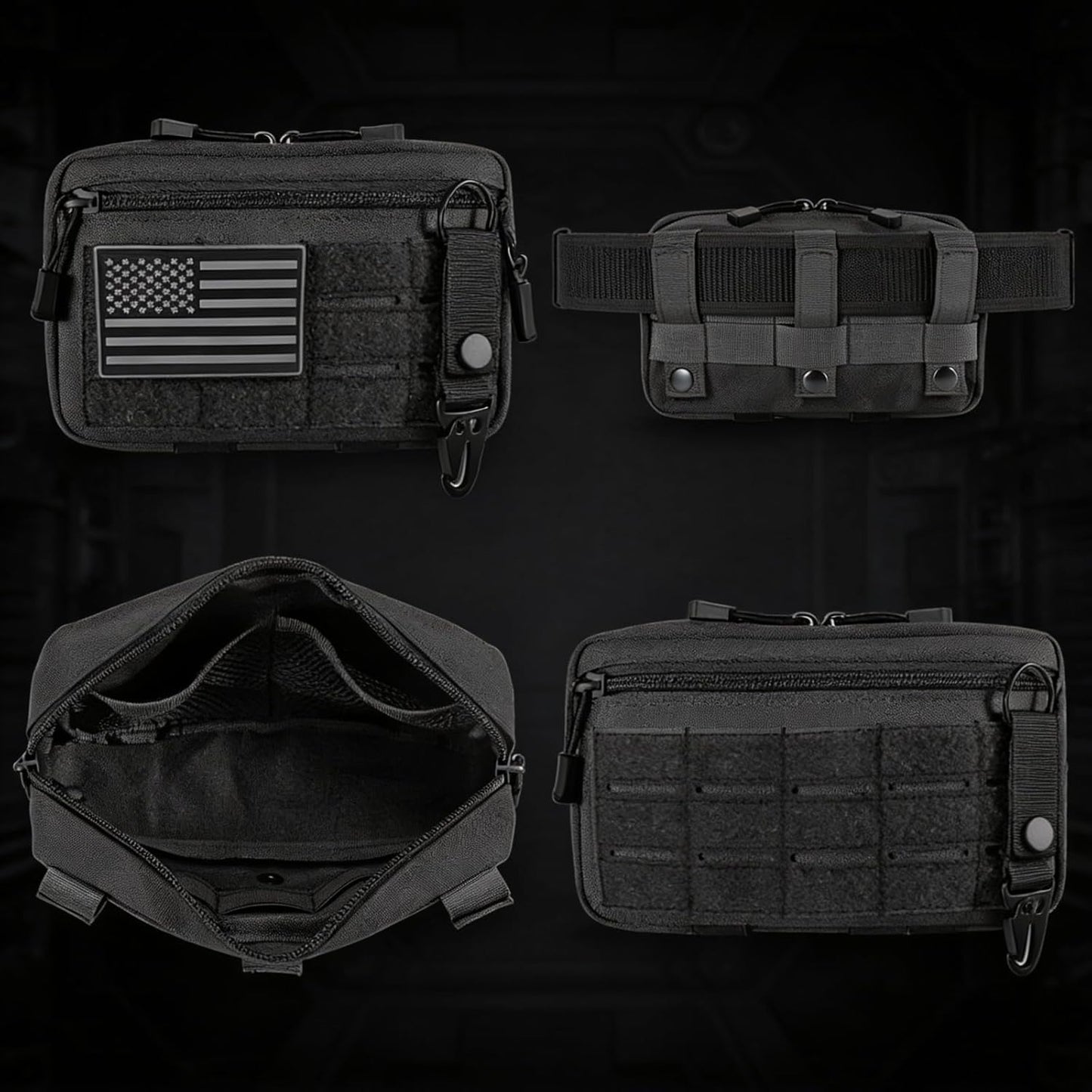 Skiennix Tactical Molle Pouch - Utility EDC Tool Holder with US Flag Patch | Perfect Gift for Dad