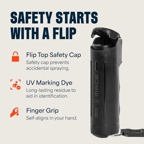 Mace Pepper Spray - Maximum Strength OC Formula with UV Dye | Ergonomic Keychain Design, 12 Feet Range, 0.42 oz