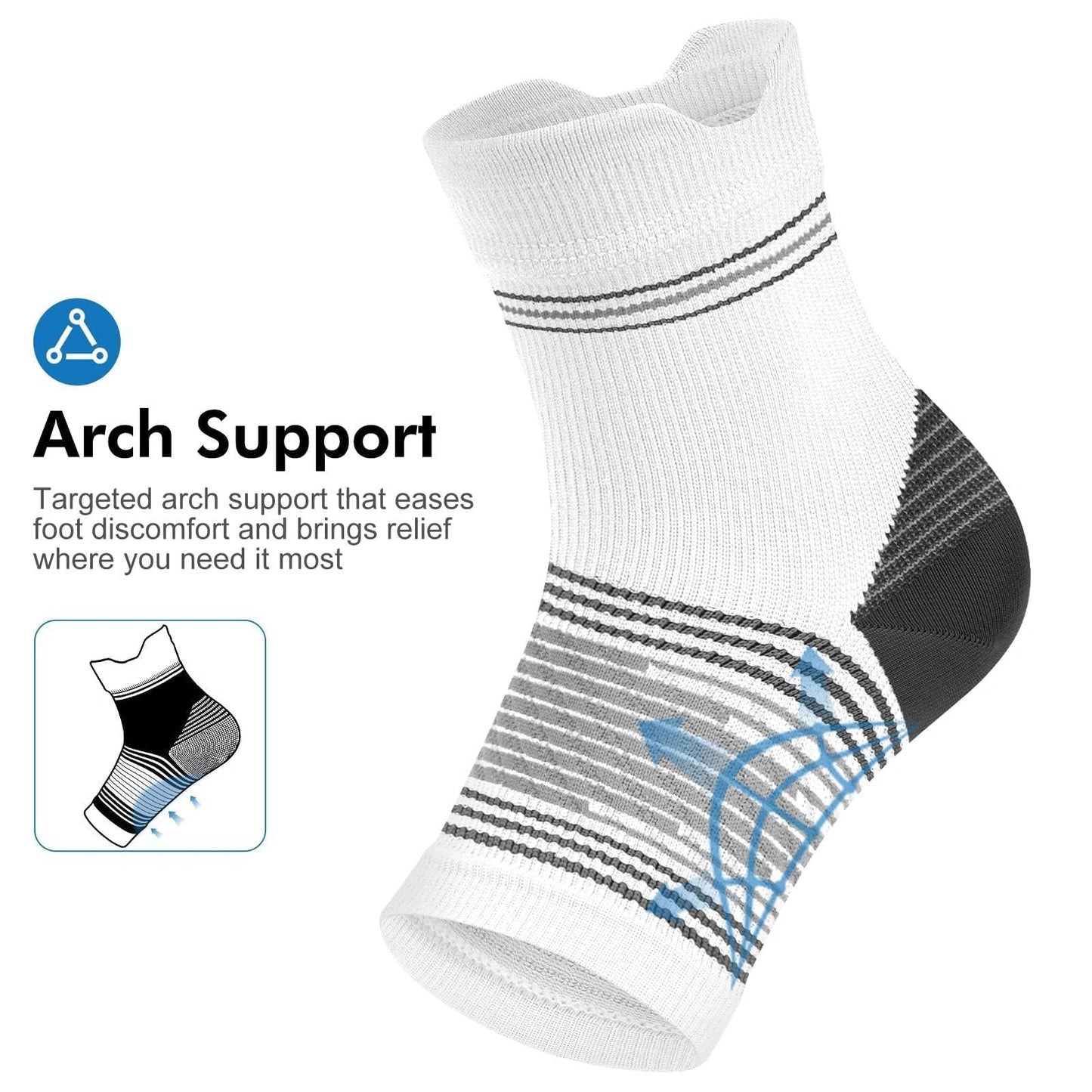 6 Pairs Plantar Fasciitis Socks for Men & Women, Ankle Brace Compression Socks with Arch Support for Achilles Tendonitis, Heel Pain, Swelling & Arthritis Relief, White, Small