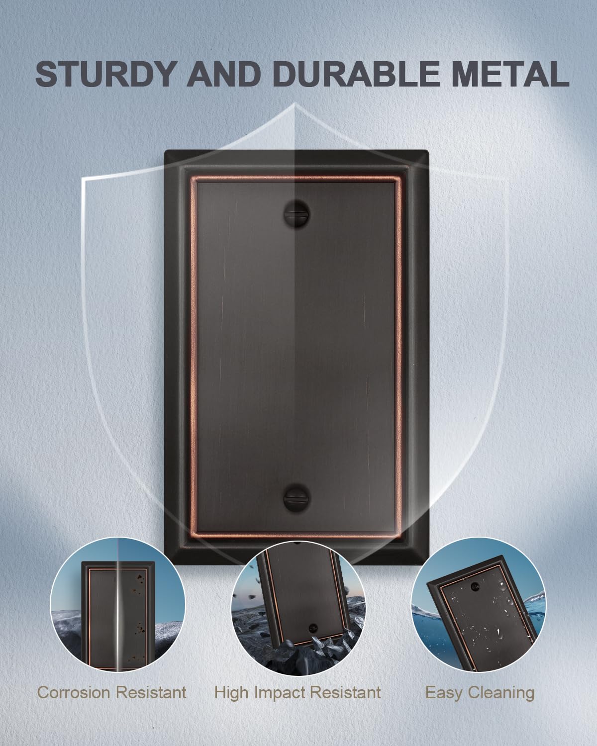 ZILLSEA 2-Pack Aged Bronze Blank Outlet Covers, No Device Blank Wall Plate Cover for Unused Outlets/Switches, Durable Metal, 3.15''*4.88'', Midsize