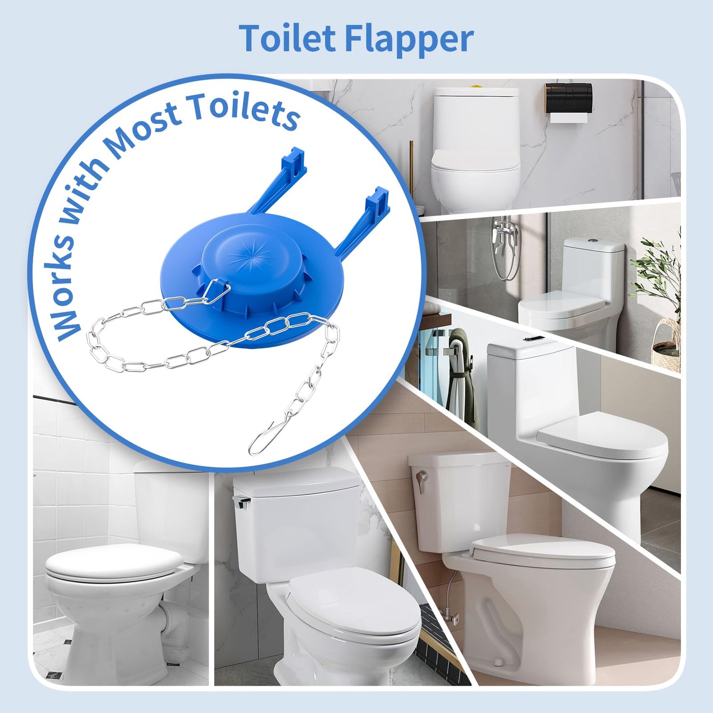 Toilet Flapper Replacement Kit, 2 Inch Universal Toilet Tank Flapper Fit for Kohler American Standard Fluidmaster Toto Gerber, Silicone Stopper Flapper with Stainless Steel Chain Water Saving 1Pcs (1)
