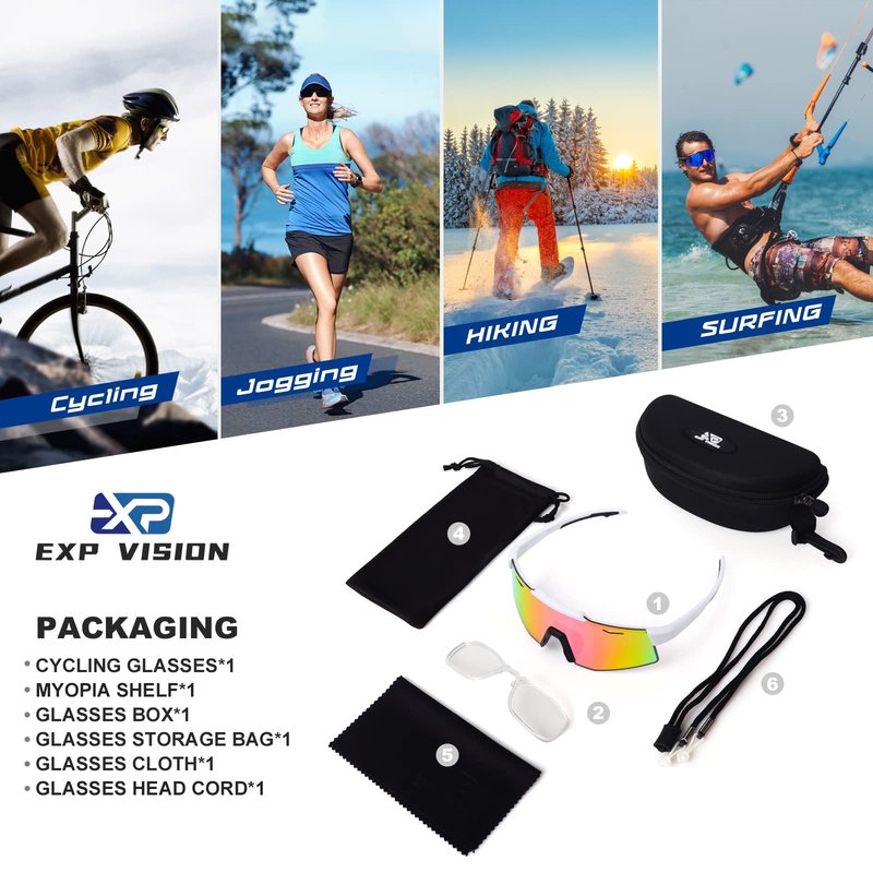 EXP VISION Polarized Cycling Glasses, UV 400 Sports Sunglasses Biking Goggles Running Hiking Golf Fishing Driving