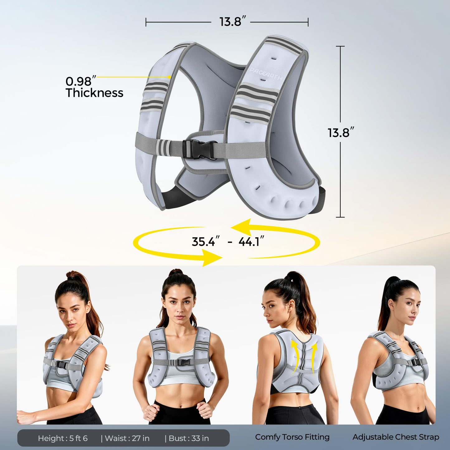 PACEARTH Weighted Vest,6lb/8lb/10lb/12lb/16lb/20lb/25lb/30lb Weight Vest with Reflective Stripe, Body Weight Vests for Women, Men, Weight Loss Workout, Strength Training, Running, Walking, Jogging
