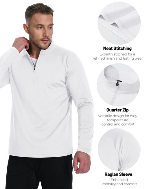 Boladeci Mens Quarter Zip Pullover White Fleece Lined Warm Long Sleeve Golf Shirts 3/4 Zip Lightweight Sweater Golf Gifts, Size X-Large