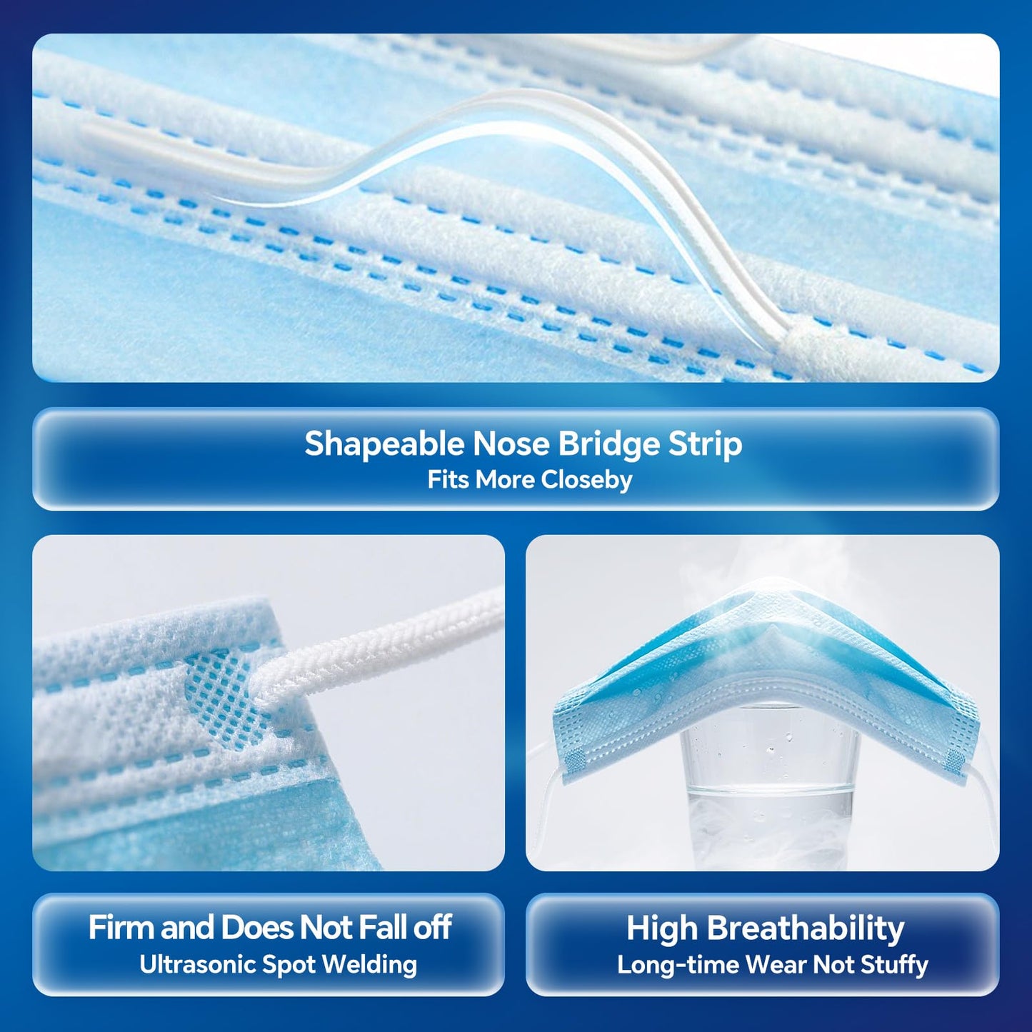 GTT 50PCS ASTM Level 3 Highly Protective 3 Layer Face Mask with Ear Loops - Individual Packaging, Blue