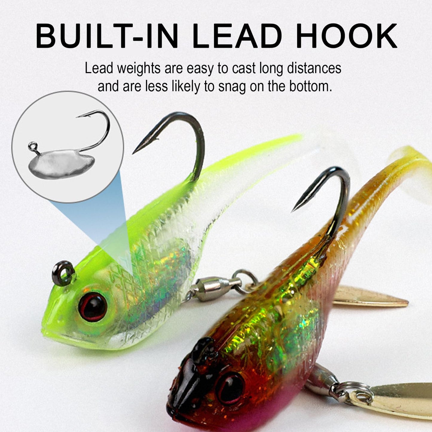 FREE FISHER 6Pcs Pre-Rigged Soft Lures Jig Head Paddle Tail Swimbaits with Spinner Blades for Bass Trout Walleye Crappie Fishing 2.6in/0.4oz
