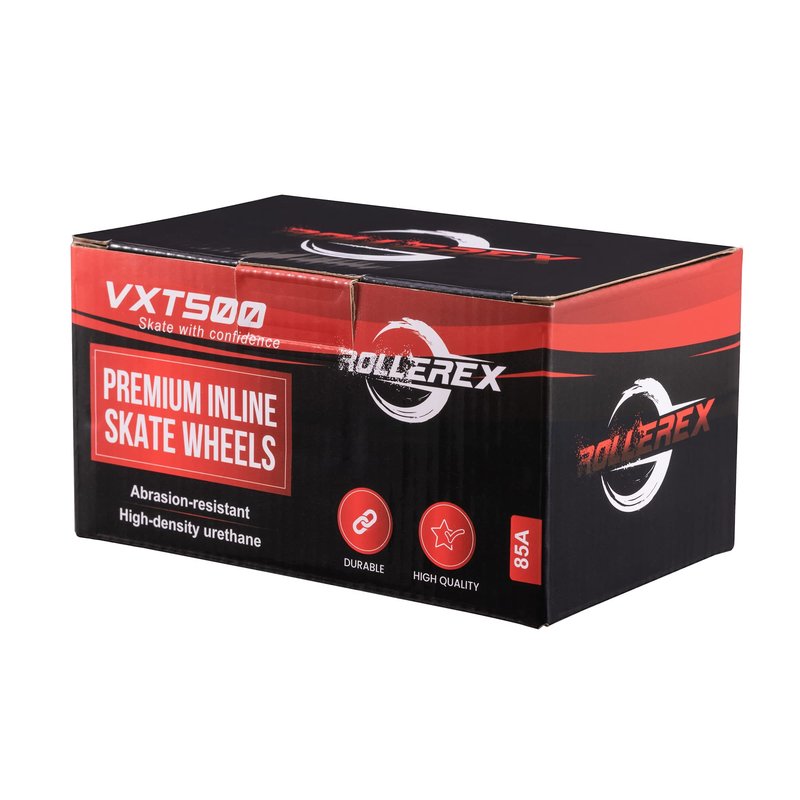 Rollerex VXT500 Inline Skate Wheels 8-Pack - 85A Durable Roller Blade Wheels for Indoor & Outdoor Skating - Fits Standard 608 Bearings (Steel Black, 76mm)