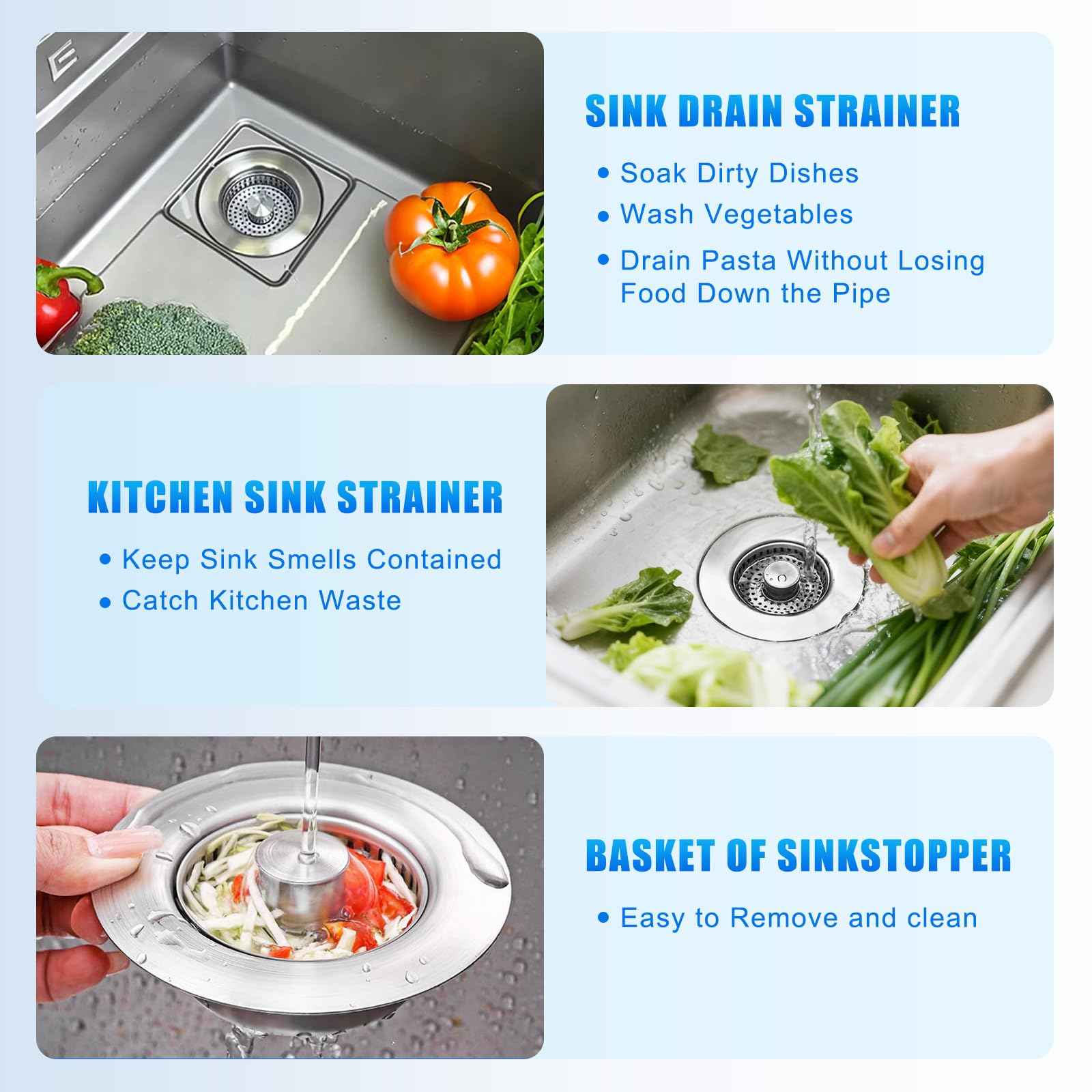 ChicHomey Kitchen Sink Drain Strainer 3-in-1,Pop-Up Stopper & Anti-Clogging Basket - 304 Stainless Steel Sink Strainer Anti-Clogging Sink Drain Strainer for US Standard Kitchen Drain