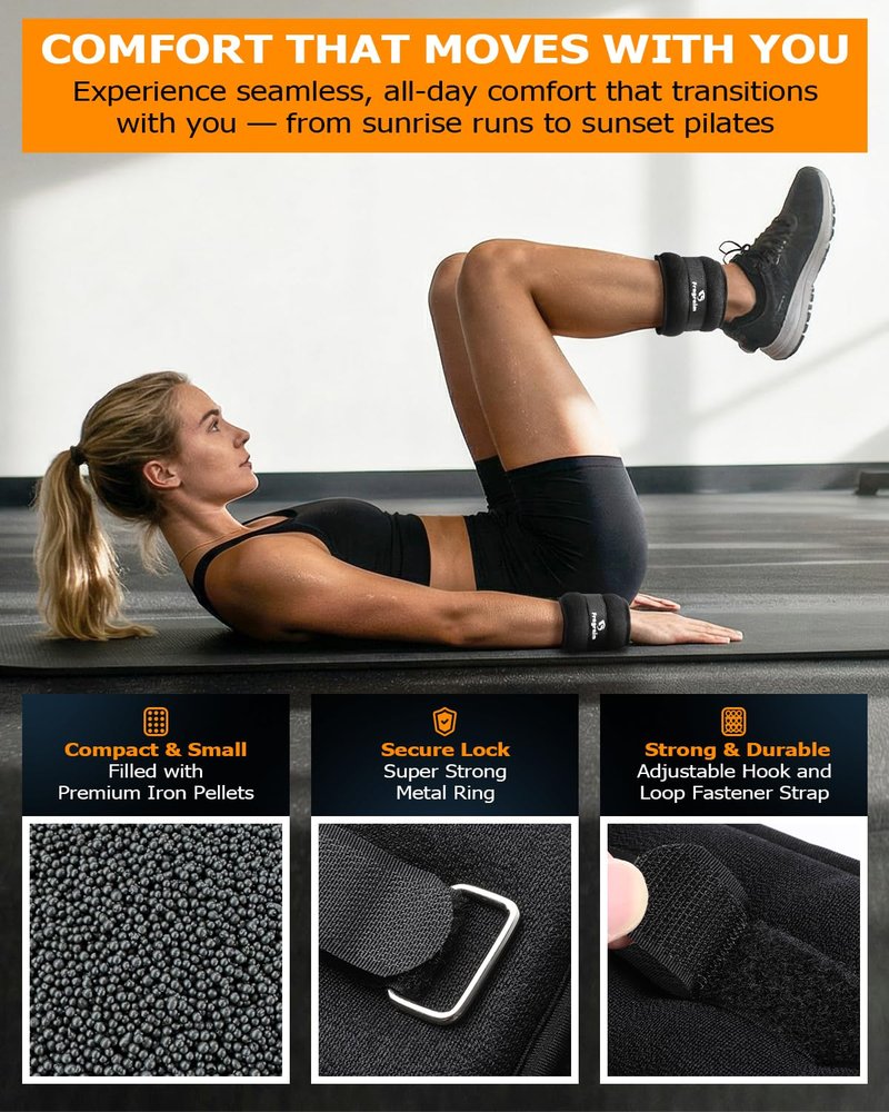 Ankle Weights, 2 Lbs X 2 Wrist Leg Arm Weights for Women and Men, Comfortable and Soft, Pretty Sturdy, Perfect for Dancing, Running, Walking, Fitness, Workout, Physical Therapy - Black