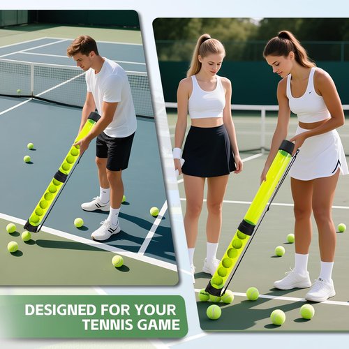 NEESEEYEE Pickleball & Tennis Ball Picker – Portable Ball Retriever Holds Up to 14 Balls with Adjustable Shoulder Strap, Easy to Use, Lightweight Outdoor & Practice Accessory, Yellow