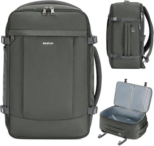ECOHUB Travel Backpack - USB Charging, Anti-Theft Pockets, 15.6 Inch Laptop Compatible | 30L, Grey Green
