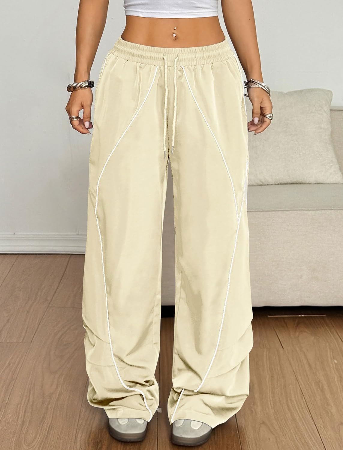 ZAFUL Women's Baggy Wide Leg Sweatpants - Elastic Waist with Contrast Stripes | Comfortable Fit