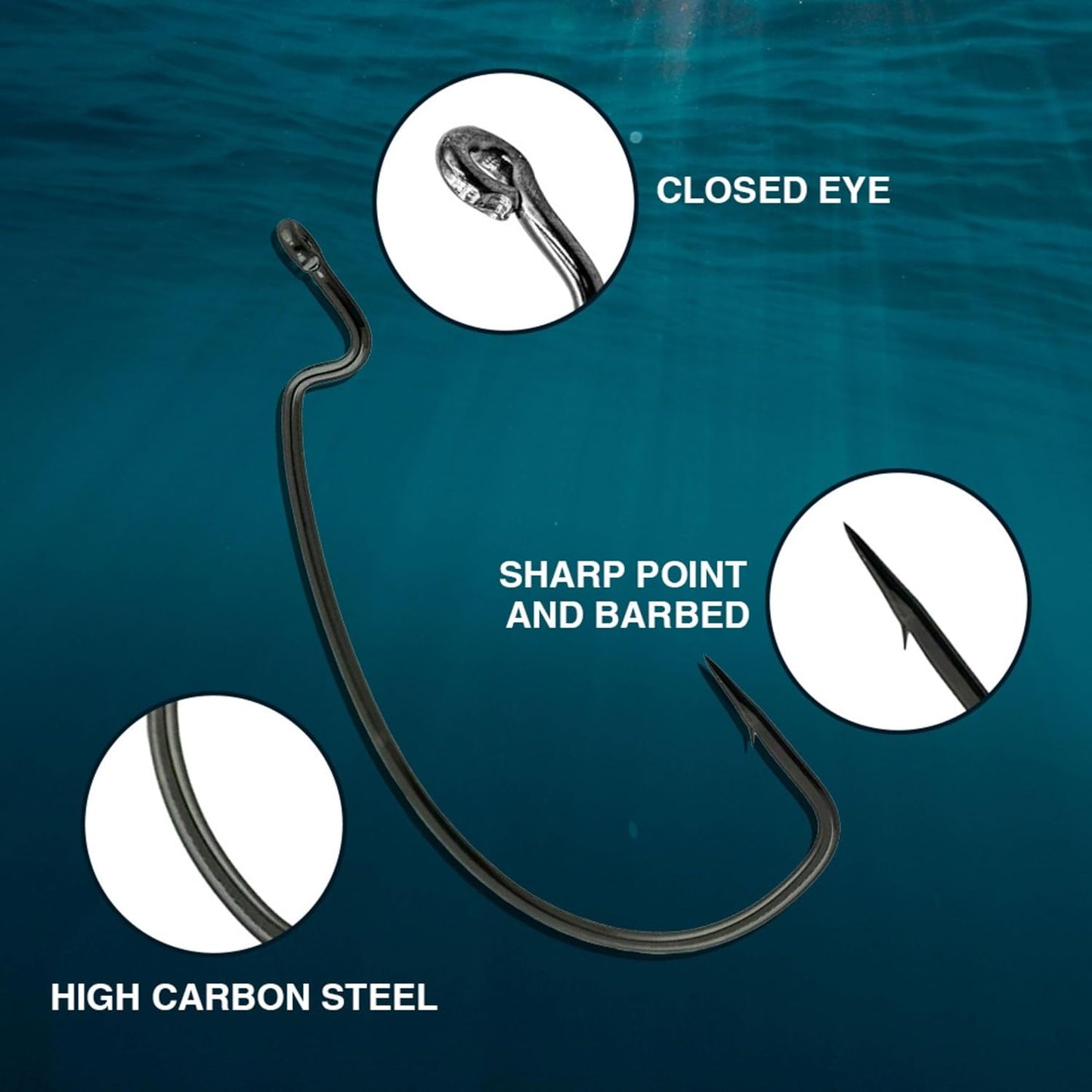 Reaction Tackle Offset EWG Worm Hooks - Super Strong Wide Gap for Soft Plastic Baits | 25 Pack