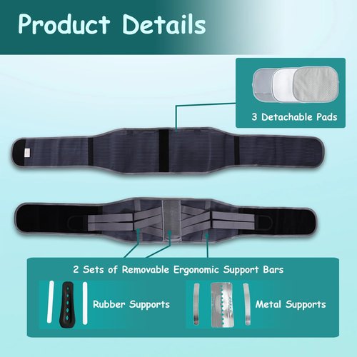 King Mills Plus Size Back Brace for Lower Back Pain, Breathable Obese Belly Support for Sciatica, Back Pain, Scoliosis, Two Sets of Support Bars. Lightweight. (Belly: 52" - 60")