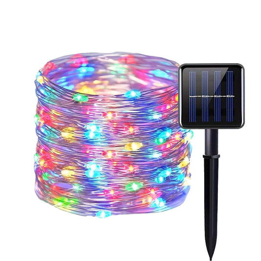 Solar String Lights Outdoor,33FT 100 LED Christmas Solar Fairy Lights,Waterproof Outdoor Twinkle Lights 8 Modes, Xmas Tree Light for Patio Garden Party Backyard Wedding Holiday Decor, Multicolor