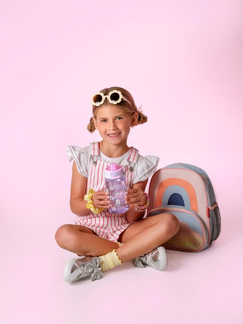 Ello Kids Water Bottle - 16oz Tritan Plastic with Quick Fill Technology | Leak-Proof & BPA Free, Rainbow Design