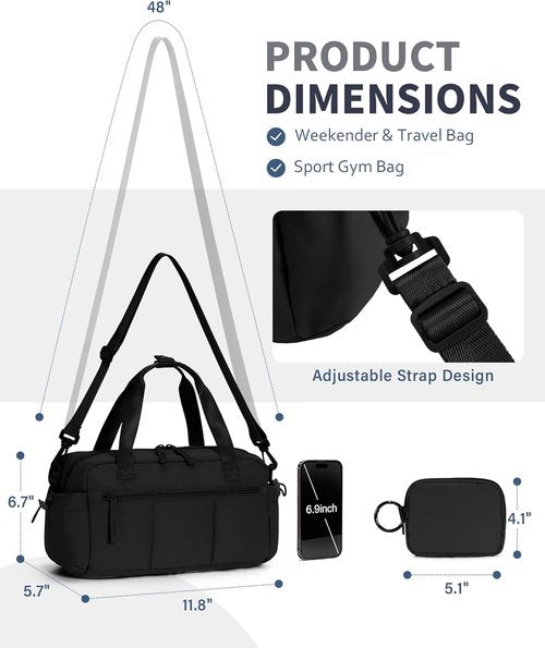 Ceneda Small Gym Bag - Quilted Puffer Tote with Wet Pocket & Coin Purse | Lightweight Water-Resistant Duffle for Women