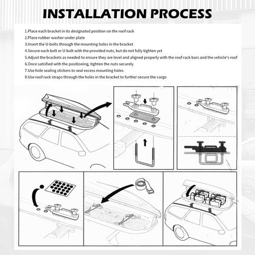 4PCS U-Bolt Roof Rack Mounting Brackets,Durable Roof Rack Clamps Kit with Straps & Nuts Provide Firm Fixation for Roofs Box,Professional Car Accessories Roofs Racks Brackets