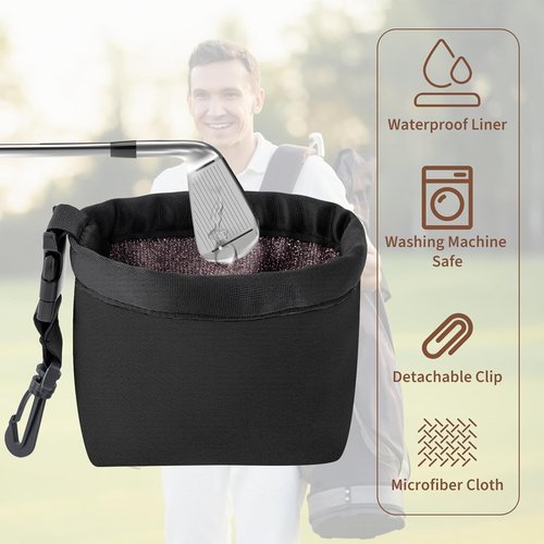 2 Pack Golf Club and Golf Ball Cleaner Bag, Portable Pocket Golf Ball Washer with Waterproof Microfiber Liner, Neoprene Golf Ball Cleaning Holder Pouch with Carabiner Clip - Best Golf Accessories Gift