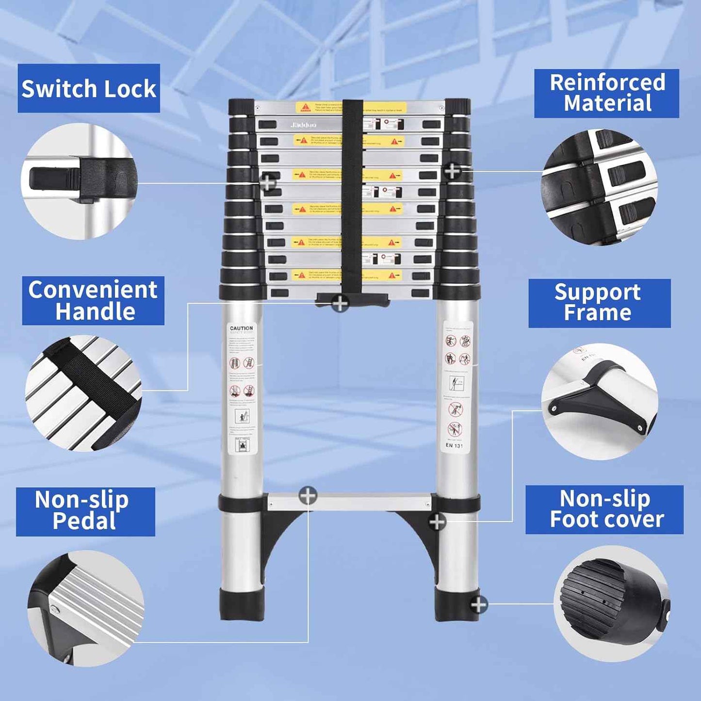 8.5 FT Telescoping Ladder - Lightweight Aluminum Extension Ladder with Stabilizers for Home & RV Travel