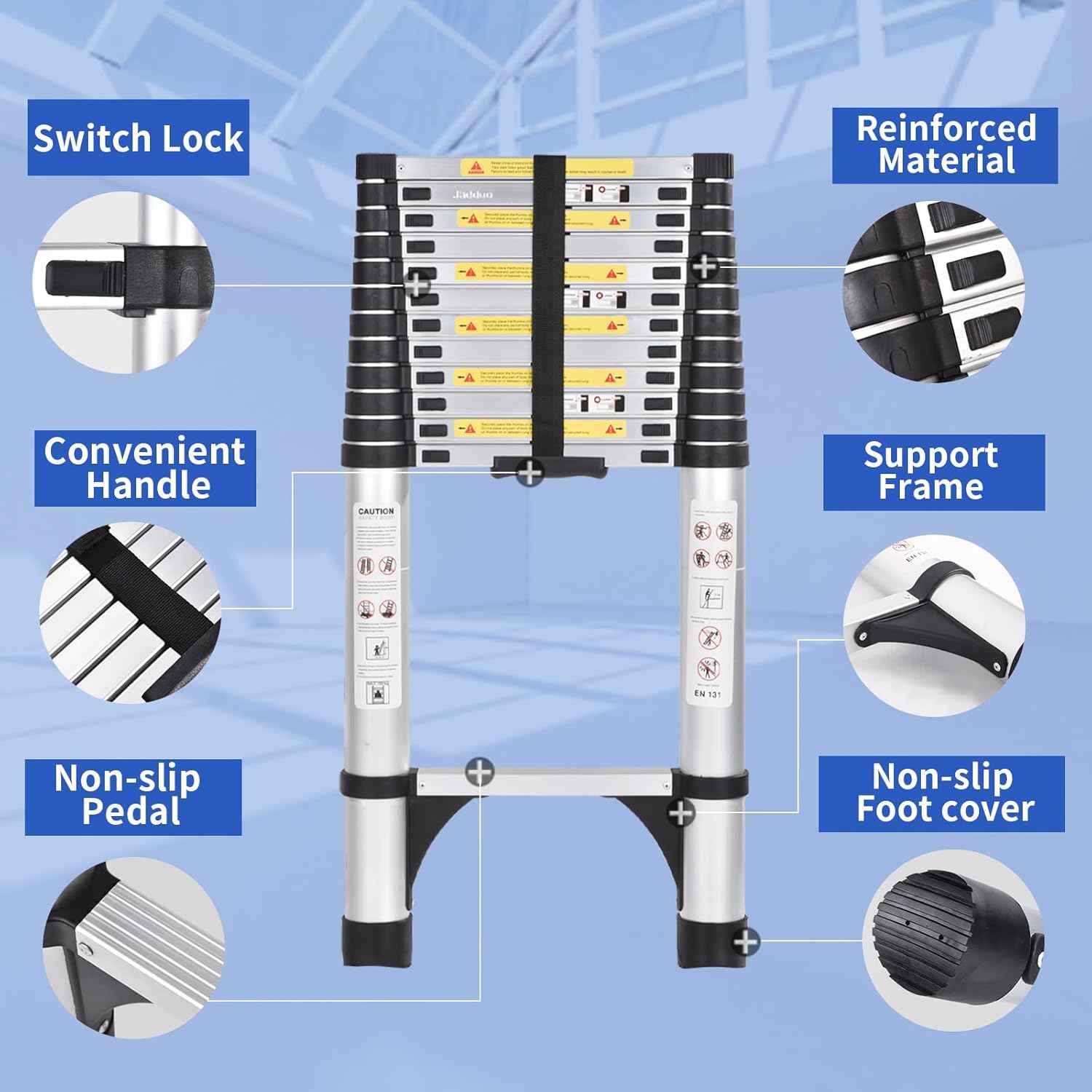 8.5 FT Telescoping Ladder - Lightweight Aluminum Extension Ladder with Stabilizers for Home & RV Travel