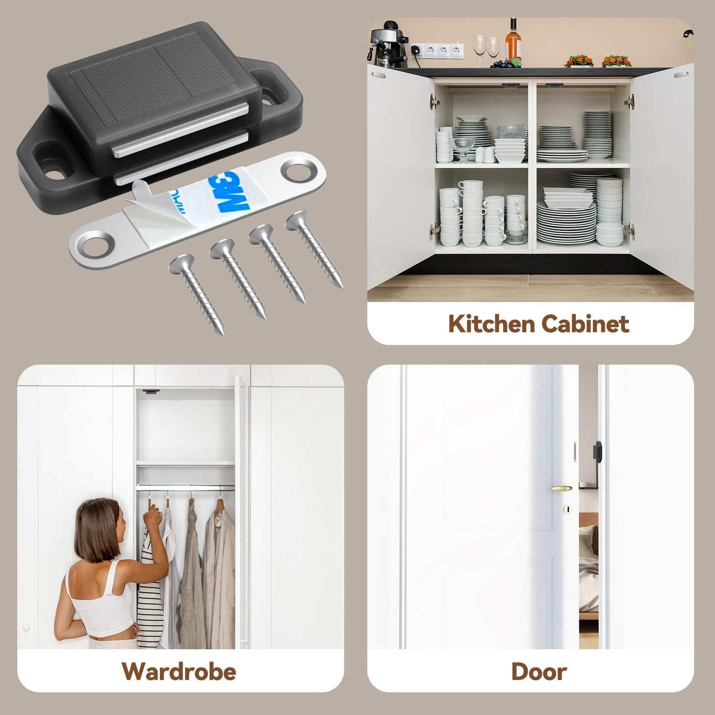 Tonitrui Cabinet Magnetic Catch Door Latch 30LB for Kitchen Drawer Magnets to Stay Closed Magnetic Catch Closet for Drawer（Black 12 Pack）