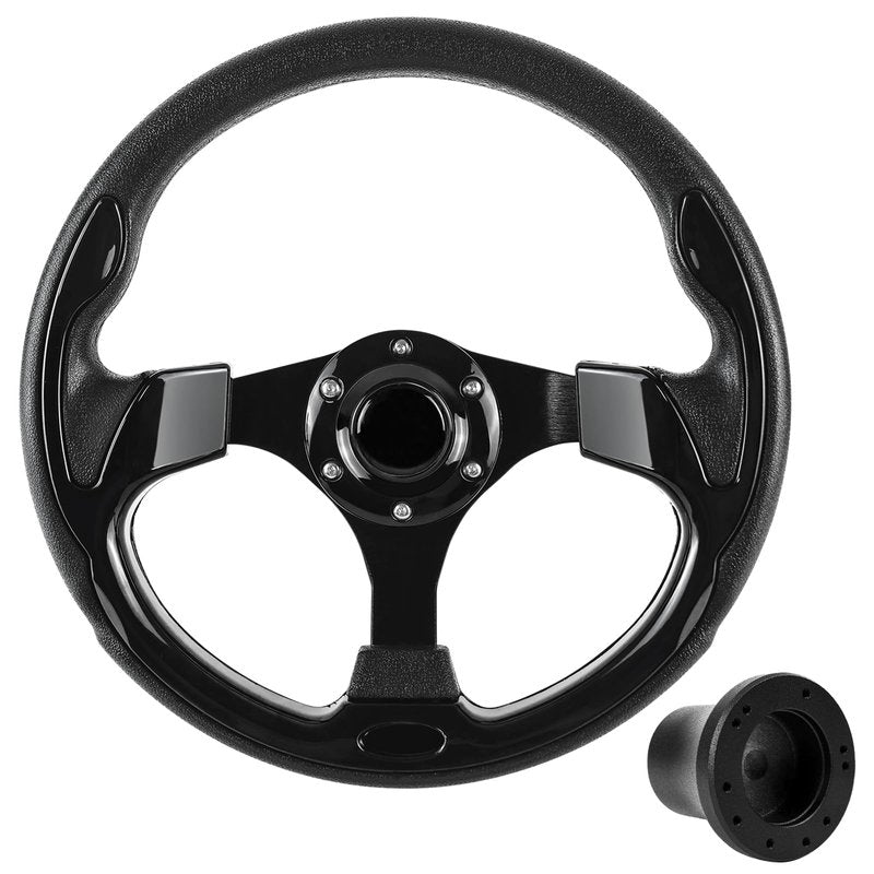 VOONKE Golf Cart Steering Wheel and Golf Adapter for CLUB CAR PRECEDENT Bundle-(5156BLACK)