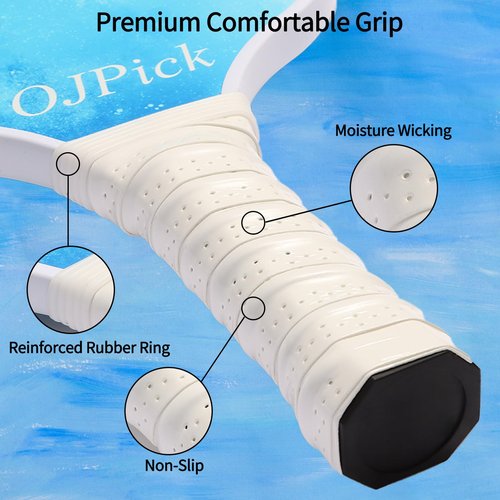 Pickleball Paddles Set of 2, Fiberglass Surface Pickleball Set -2 Paddles, 4 Pickleball Balls, 1 Mesh Backpack, 2 Tape, Pickleball Paddles Set for Men Women (White)