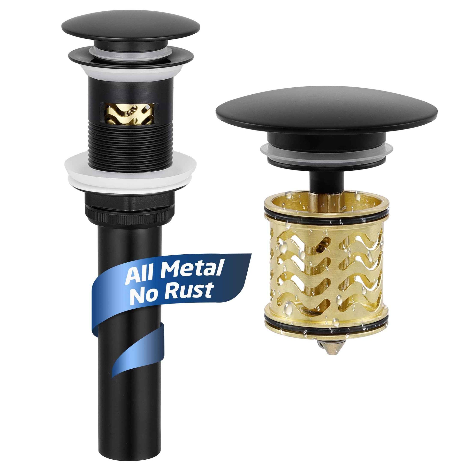 kesink Black Bathroom Sink Drain with Anti - Clog Basket Drain, Pop Up Drain for Bathroom Sink with Hair Catcher, All Metal Vessel Sink Stopper with Overflow Matt Black, S20002A-BK