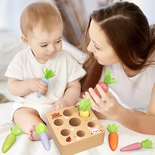 KMTJT Montessori Toys - Educational Wooden Carrot Harvest Game for Toddlers | Shape Sorting Fun