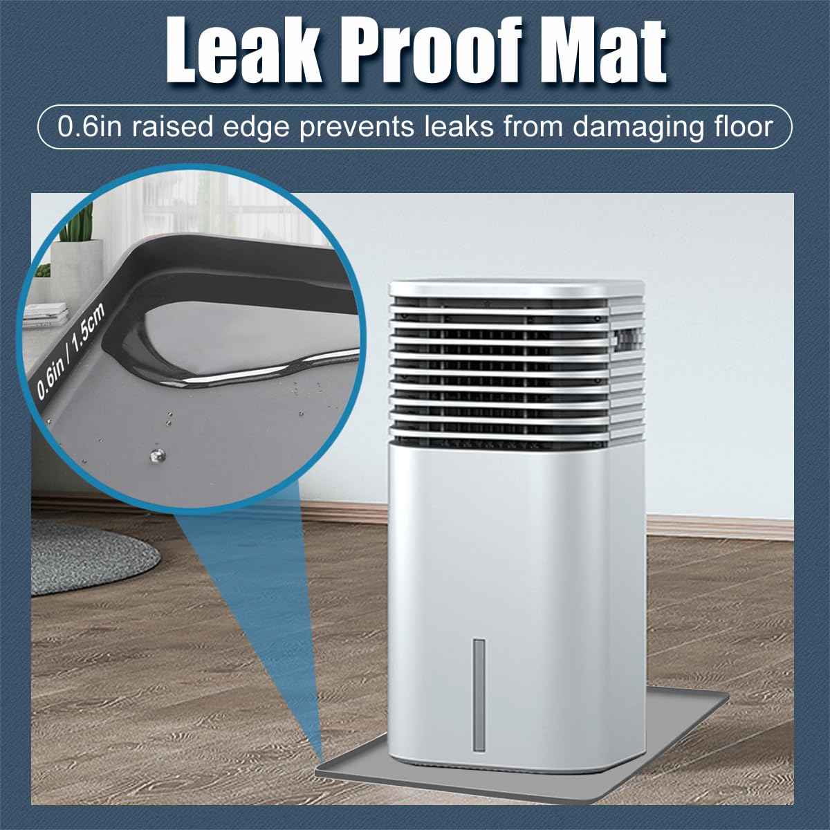 AC Drain Pan Air Conditioner Drip Pan, 24"X24" AC Unit Silicone Mat Tray with Raised Edge Portable Heater Tray, Floor, 2 in 1 Air Conditioner Floor Mat Non-Slip Waterproof Protector Pad