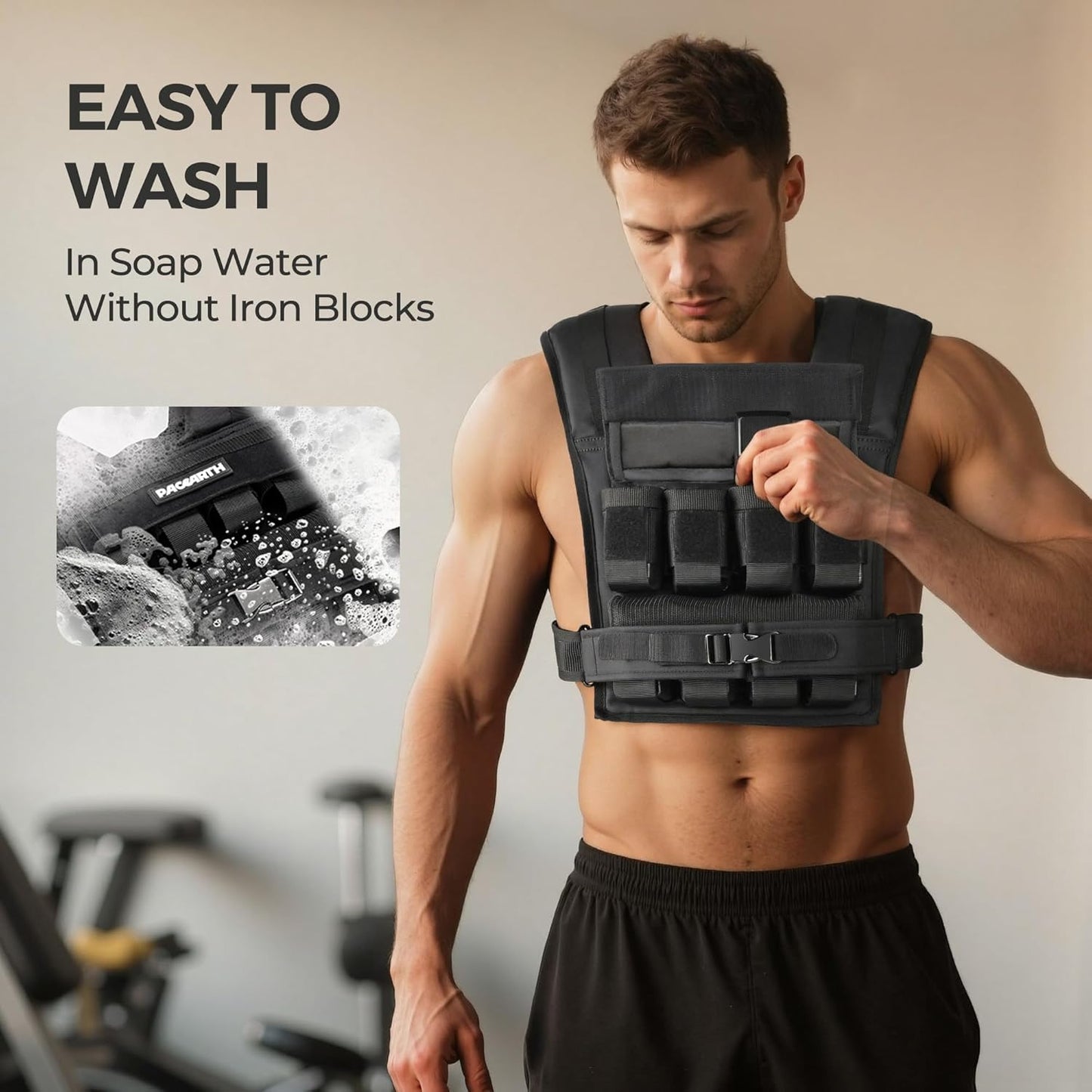 PACEARTH Adjustable Weighted Vest - 20lb to 44lb for Strength Training, CrossFit & Running | Black