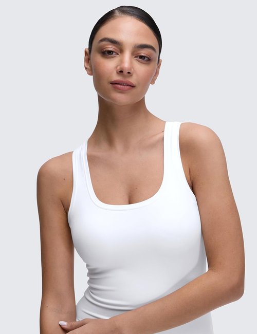 CRZ YOGA Scoop Neck Tank Tops for Women - Soft Double-Lined Casual Crop Sleeveless Shirts
