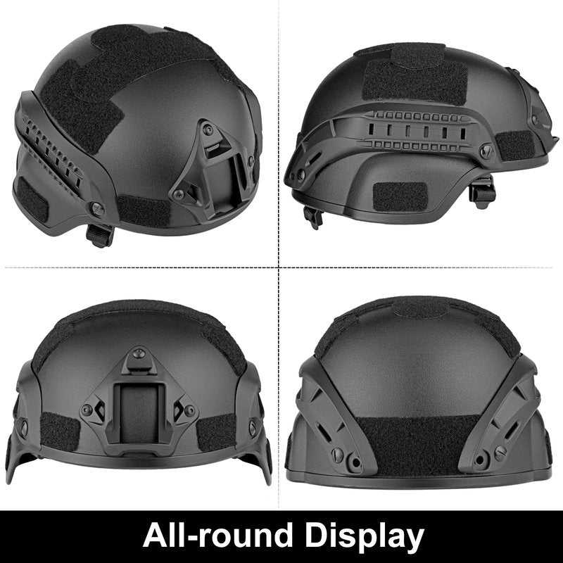 VPZENAR Tactical Helmet - Black MICH Helmet with Ear Protection, Airsoft Goggles and Balaclava Mask - Tactical Gear