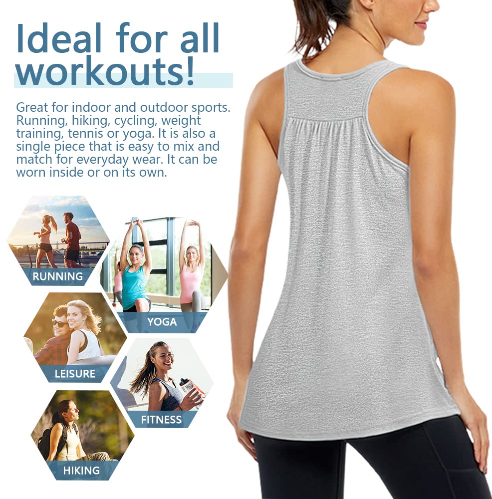 Miusey Yoga Tops for Women,Cute Workout Racerback Tanks Fashion 2022 Summer Muscle Active Shirts Sleeveless Exercise Sports Gym Athletic Activewear Pilates Clothes Coral M