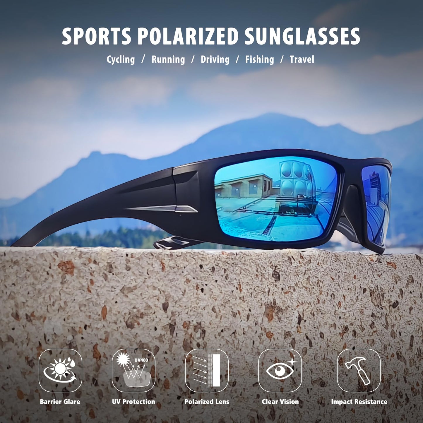 Ofwin Polarized Sports Sunglasses for Men Women Unbreakable Frame Cycling Fishing Wrap Around Sunglasses UV400 Protection