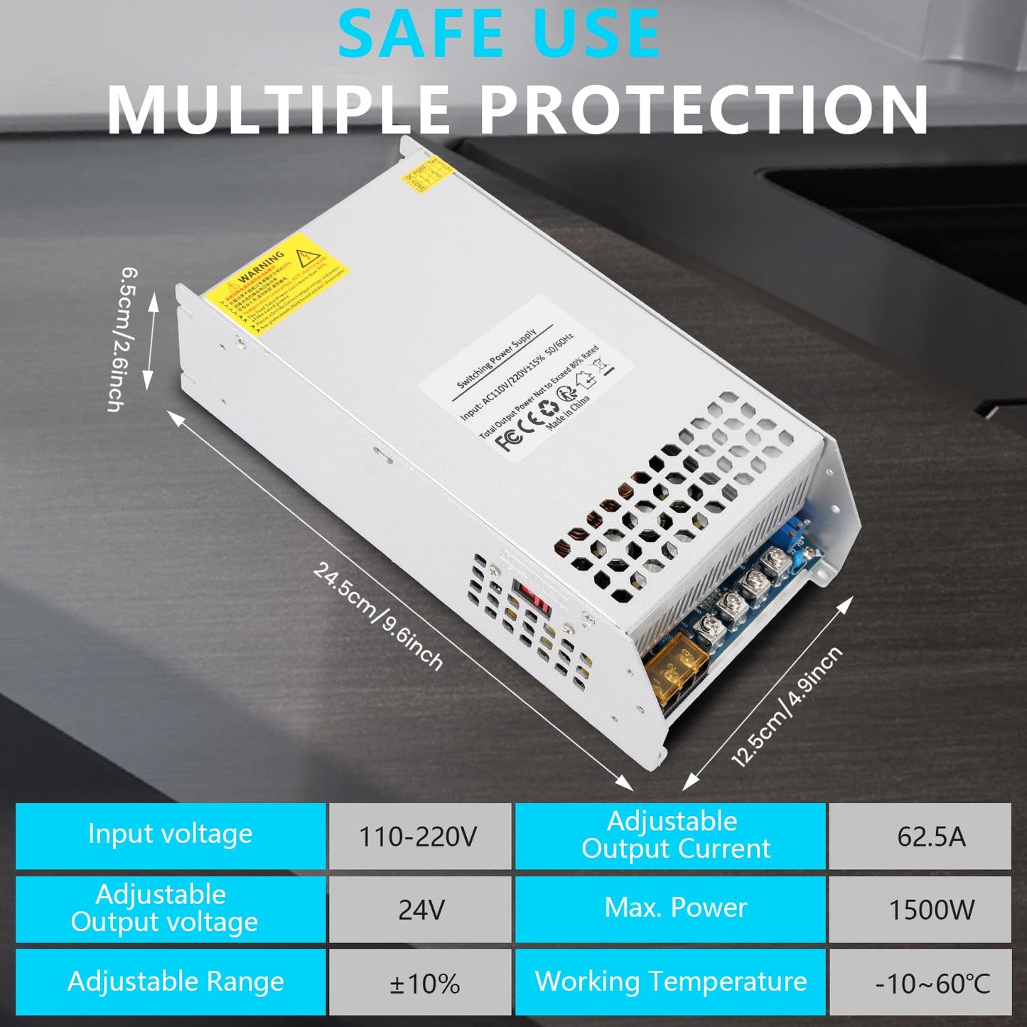 NUOWEIDE 24V 62.5A 1500W Power Supply Transformer, 110V AC to DC 24V Converter Adapter 62.5A 1500W SMPS, DC 24v Switching Power Supply for LED Strip Motor Pump CCTV Camera System Car Stereo 3D Printer