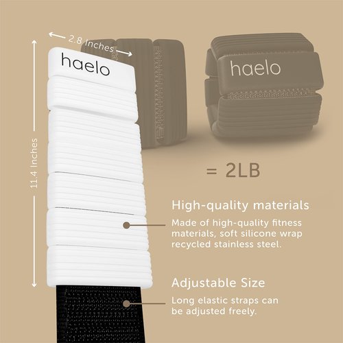 Haelo Hoops - Set of 2 (1lb Each) | Adjustable Wearable Wrist & Ankle Weights for Men and Women | Yoga, Dance, Barre, Pilates, Cardio, Aerobics, Walking (Pearl White)