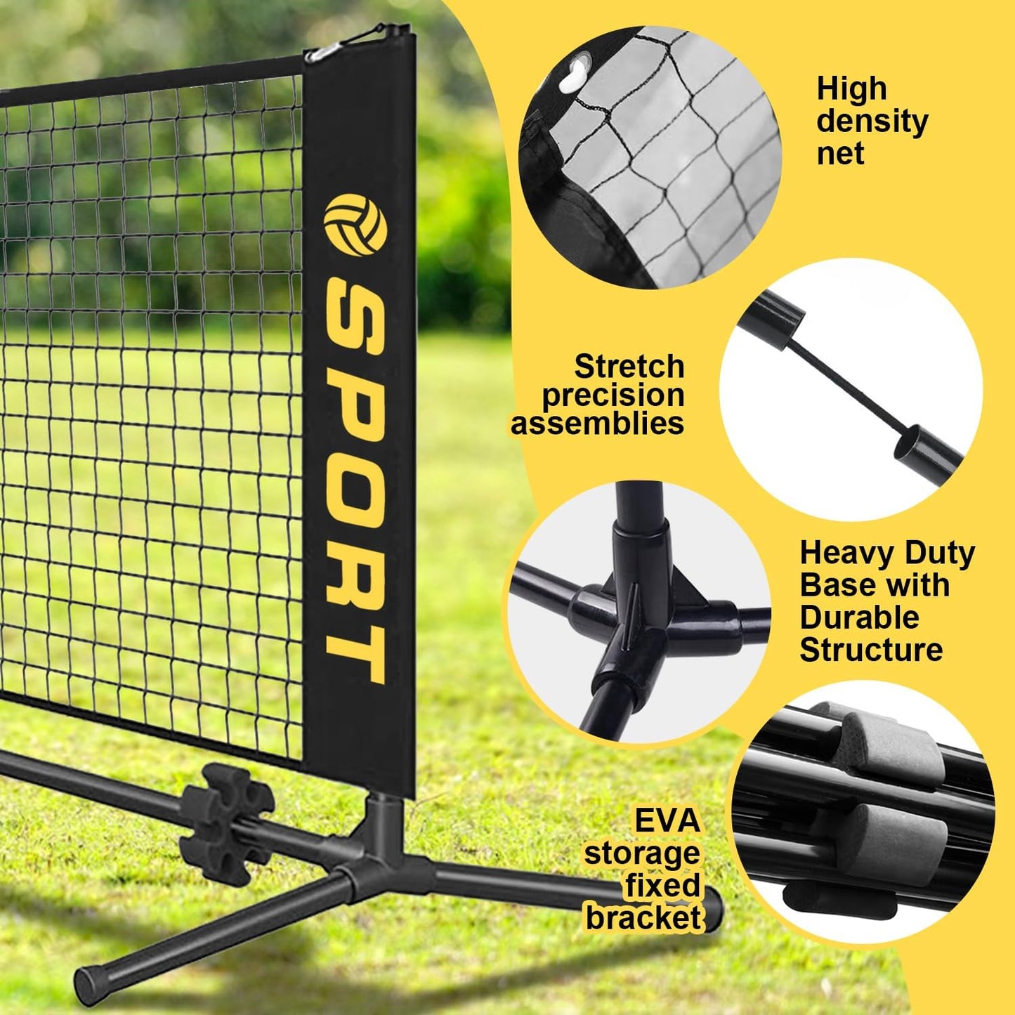 Furypiont 10 FT Mini Portable Volleyball Net Equipment Set with Rubber Volleyball,Pump and Potable Carry Bag.Adjustable Height 2.7FT-5.1FT for Tennis Net,Badminton Net,Soccer Net,Pickleball Net