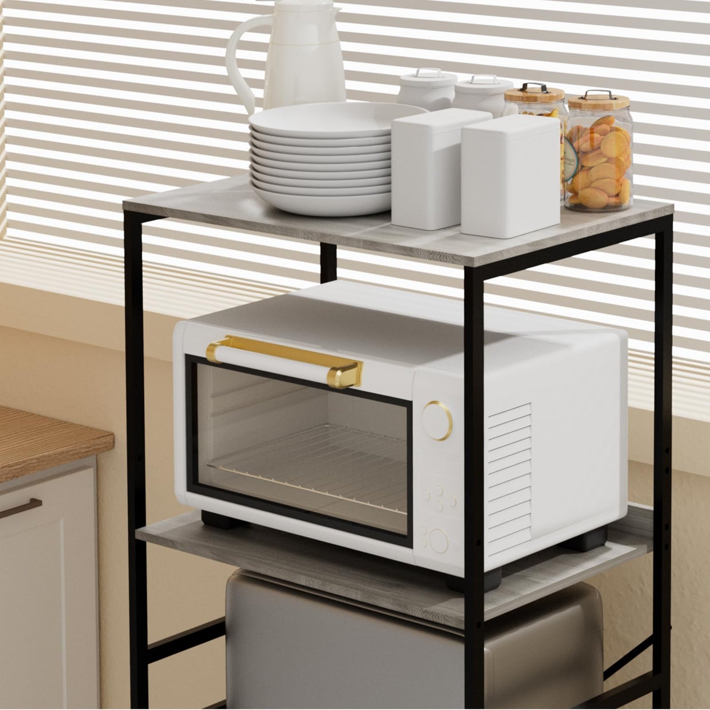 QieerHior Mini Fridge Shelf Mini Fridge and Microwave Stand Over Mini Fridge Storage Rack Height Adjustable Microwave and Fridge Stand Suitable for Dorm, Kitchens, Offices, Modern Gray