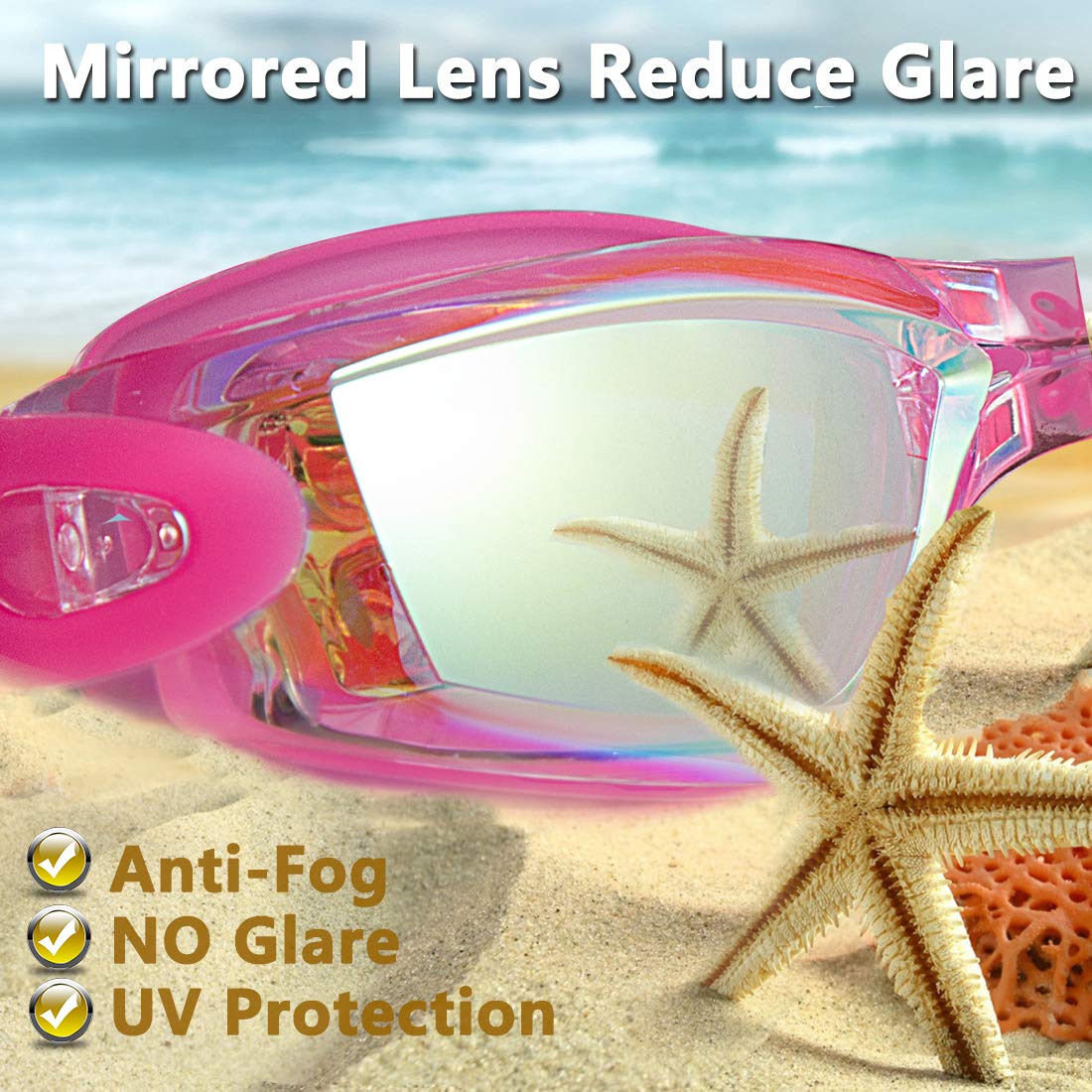 EverSport Swim Goggles, Pack of 2, Swimming Glasses for Adult Men Women Youth Kids Child, Anti-Fog, UV Protection, Shatter-proof, Watertight(LightBlue&Mirrored Rose Red)