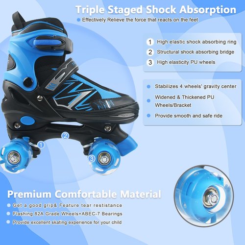 Boys Kids Roller Skates for Children Beginner Toddlers, 4 Sizes Adjustable Roller Skates with Light up Wheels, Patines para niñas patins à roulettes Enfants Garçons