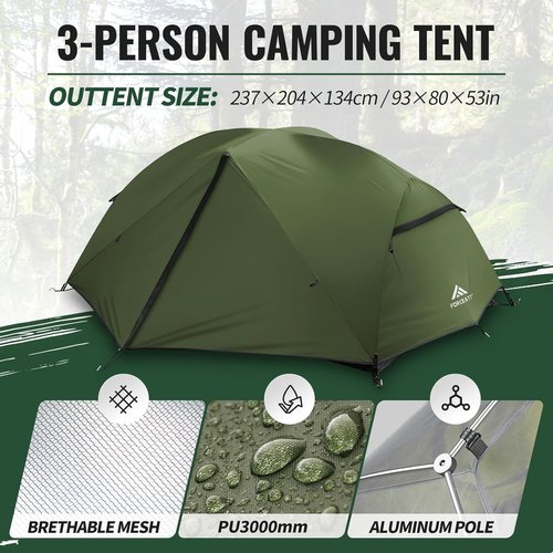 Forceatt Waterproof Camping Tent for 2-3 People | Lightweight, Windproof, 4-Season Design