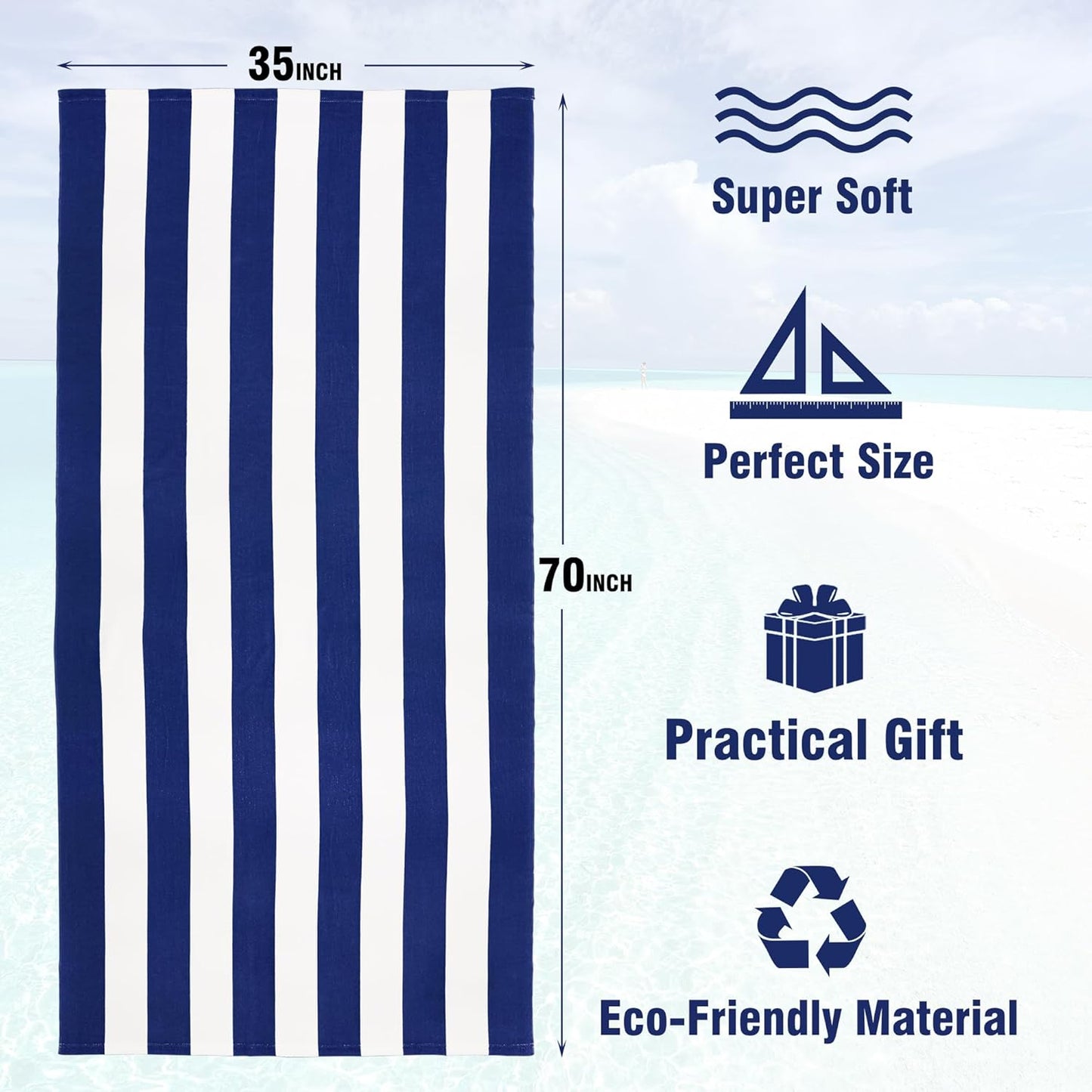 Skiennix Large Oversized Beach Towel - 35 x 70 Inch Quick-Dry Microfiber Navy Striped Pool Towel