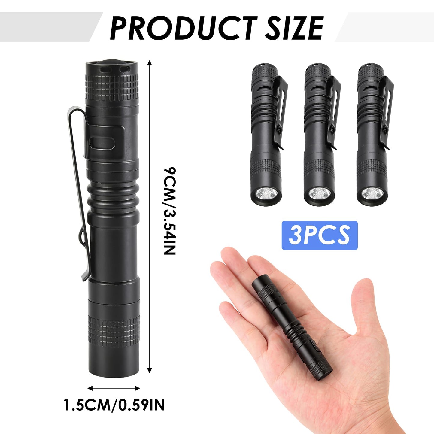 3.5" Mini Flashlight, AAA Small Pen Light with Clip, 500 Lumen Pocket Pen Flashlight Powered by AAA Battery, Portable Versatile for Inspection Medical Repair Camping Outdoor Emergency (White Light)