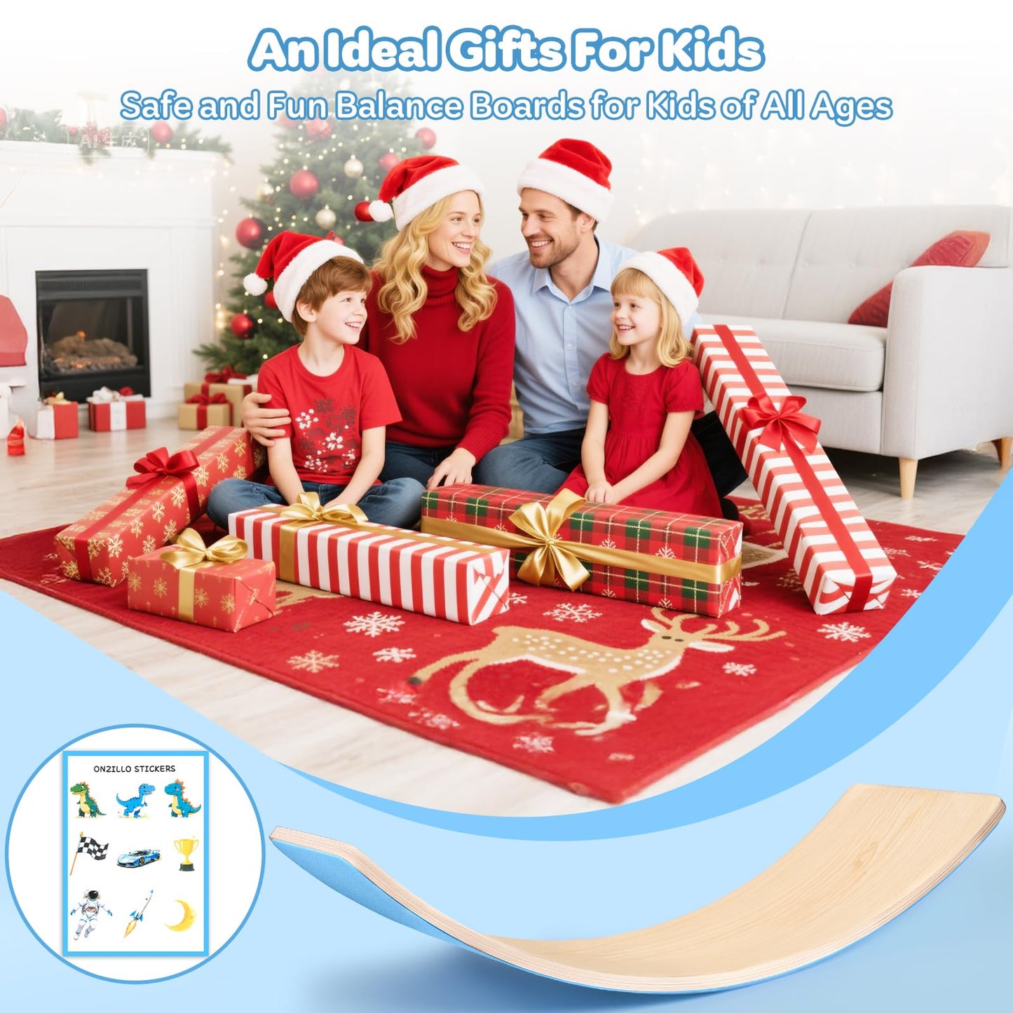 Balance Board, 35 Inch Natural Wooden Wobble Balancing Board, Rocker Board with Non Slip Felt Curvy Board Wood with Stickers