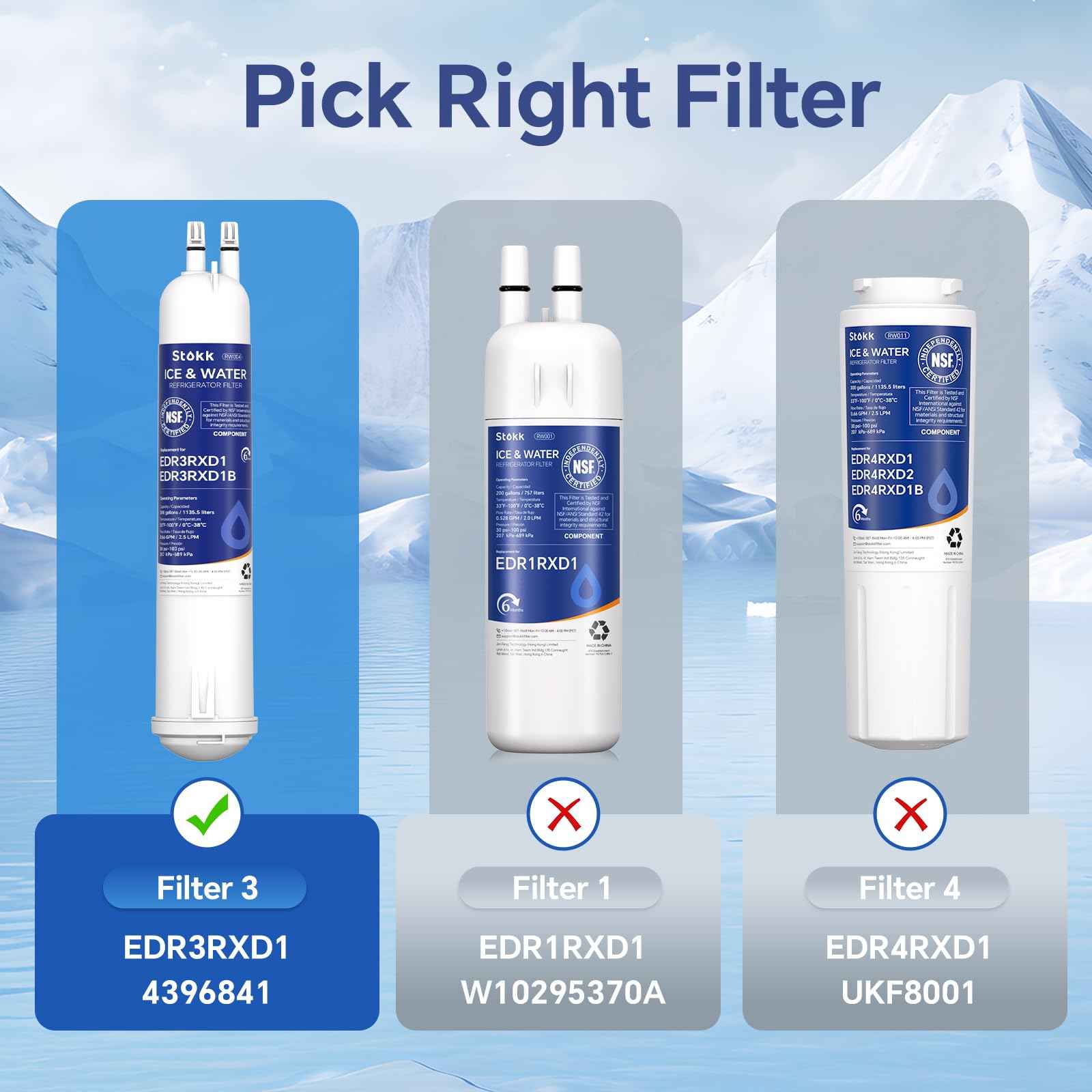 Stokk EDR3RXD1 Replacement Compatible with Whirlpool Everydrop Filter 3, EDR3RXD1B, 4396841, 4396710, 46-9083, 46-9030, RW004 Refrigerator Water Filter, 3 Pack