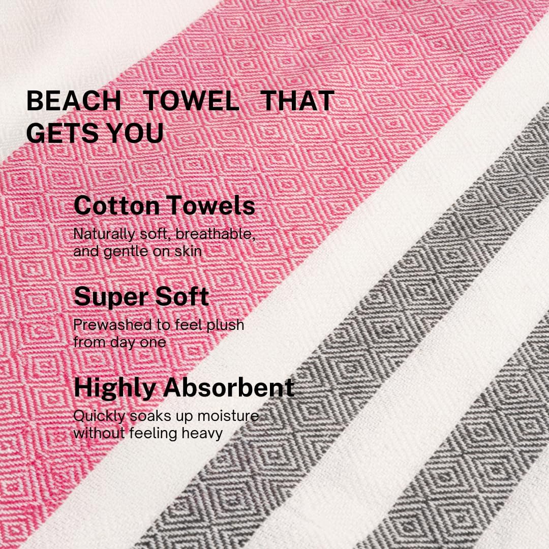 Rosé Obsidian Cotton Turkish Beach Towel - Oversized 36"x72" Quick Dry, Absorbent Travel Towels | 4 Pack