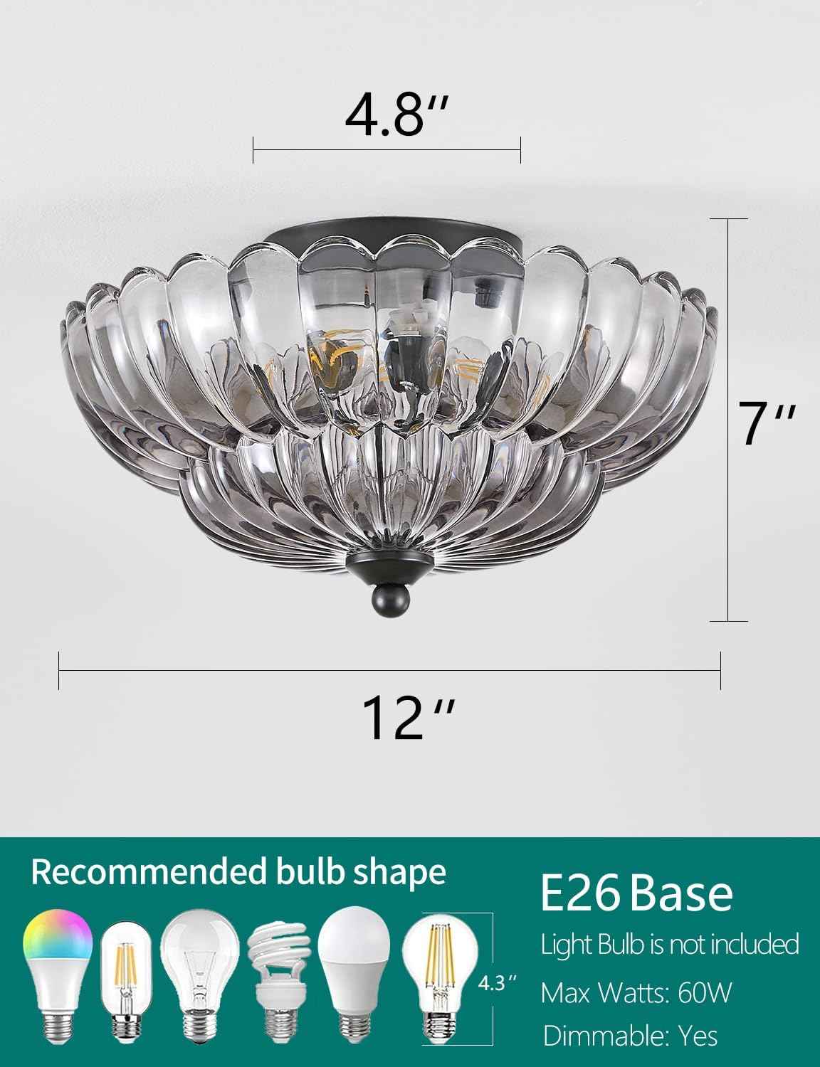 Modern 3-Bulb Semi Flush Mount Ceiling Light Fixture - Vintage Amber Glass for Bedroom, Kitchen, Living Room