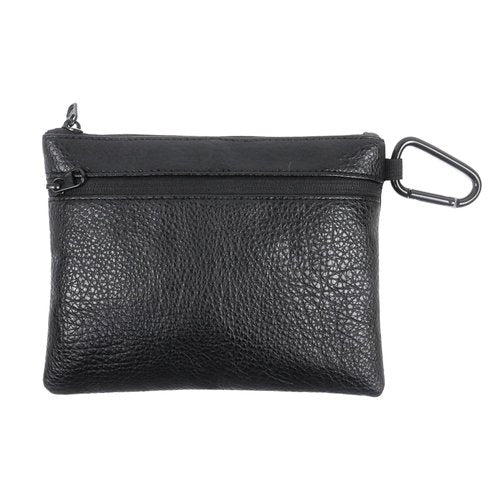 Klmnop Golf Ball Bag, Leather Golf Tee Bag Pouch with Zipper, Black Golf Valuables Pouch for Golf Balls, Tees, Gloves(Black)